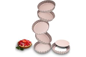 OGIBRIDI Mini Stampo per Crostata Fondo Amovibile Stampi per Crostatine Monoporzione Teglia Furbo Crostatine Stampi Quiche Torte Flan Tortiera Crostata Apribile Antiaderente Acciaio al Carbonio 10cm Set da 6pz