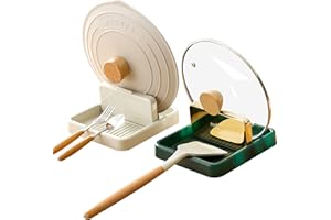 Aimeke 2 Pièces Repose Cuillère Cuisine Pliable Repose Ustensiles Porte Cuillere Porte Couvercle pour Couvercle de Casserole, Cuillères, Baguettes, Spatule (Beige+Vert)