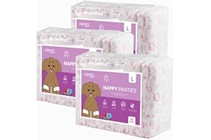 Aqpet Lot de 30 Couches hygiéniques pour Chiens Femelles pour Cycle d'incontinence avec Fermeture adhésive réglable, Anti-Odeur, jetable, Grande Taille 520 x 320 mm, Lot de 30 pièces