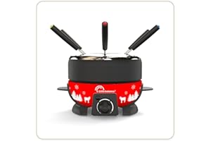 LITTLE BALANCE 8689 Happy Fondue 8 Meuuuh, Appareil à fondue 8 personnes, Caquelon anti-adhésif 2l, 800 W, Rouge