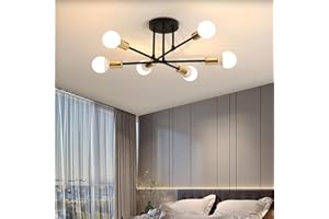 Dorlink Modern Chandelier Light, 6 Lights Industrial Semi Flush Mount Ceiling Lamp, Chandelier Lighting for Living Room Bedroom Kitchen Dining Room Hallway E27 (Black with Gold)