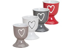 MATCHES21 HOME & HOBBY matches21 Lot de 4 coquetiers dans multicolores avec motif en c?ur en rouge blanc beige gris en céramique je 6 x 5 cm