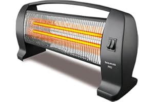 Taurus PR2 - Radiateur électrique quartz 1200W, Surface jusqu'à 12m2, 2 positions, 2 intensités de chaleur, Anti-bascule, Sécurité thermique, 2 résistances à Quartz, Design compact, Noir