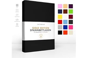 ‎JACOBSON JACOBSON Gold Edition Jersey Spannbettlaken Spannbetttuch Baumwolle mit ELASTAN ca. 200 g/m² (90-100 x 220 cm + 40cm, Schwarz)
