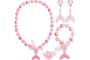 Vesaneae Parure de Bijoux Enfant Sirène Kits, Princesse Dress Up Accessoires Set, Colliers, Bracelets, Bagues, pour Jeux de Rôle, Pinces à Sirène Kit de Bijoux, Bijoux Princesse Sirène