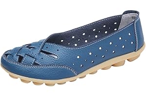 MUIUM(TM) Comfort Lightweight Shoes Women Leather Moccasins Slip-On Hollow Out Breathable Shoes Ladies Casual Orthopedic Loafer Shoes Non-Slip Driving Shoes