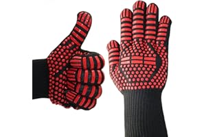‎AOREUN Aoreun Grillhandschuhe Hitzebeständig bis 800°C, hitzeschutz handschuh, ofenhandschuhe, BBQ Handschuhe, zum Kochen, Grillen, Backen, Feuerstelle, Ideales Grillzubehör - Rot