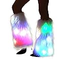 JIRUIWEN Light Up Leg Warmers - Women’s Furry-Led-Fur-Fluffies-Glow-Costumes Dance Hosiery Burning-man-Outfit, White, One size