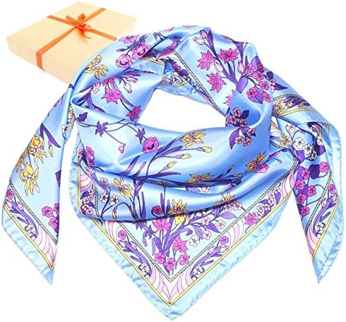 Blue Blossom Scarf - Italian Pure Silk Foulard Wrapped in a Gift Box