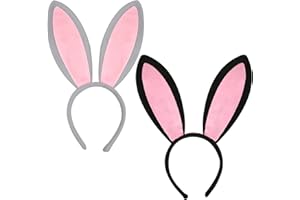 NQEUEPN 2szt Opaska Królika, Opaska z Pluszowymi Uszami dla Dzieci Doroslych Uroczy Opaski do Wlosów Królika Kostium z Uszami Królika na Halloween Wielkanoc Cosplay Element Ubioru (Szaro, Czarny)