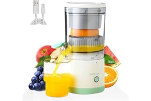 MIGECON Electric Juicer Rechargeable - Orange Squeezer Citrus Juicer with Powerful Motor, Juicer Extractor, Suitable for Lemon, Apple, Grapefruit and Pear, Include Cleaning Brush, BPA-F ree(White)