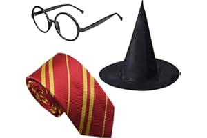 MIVAIUN 3 Pezzi Costume di Wizard, Set Cosplay da Mago, Mago Costume Cravatta,Occhiali Neri Rotondi Occhiali,Cappello Magico,Cosplay Halloween Costumes Trucco e Accessori per Il Personaggio