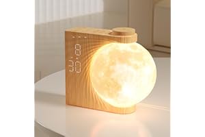 ‎RETEYUNG RETEYUNG 3D Mondlicht mit 2 Wecker, Lichtwecker Sonnenaufgang, RGB 8 Colors, Tageslichtwecker mit 10 Natürlicher Klang, Geschenke für Frauen Mädchen Jugendliche und Studenten (Manuelle Rotation)