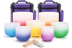 KVKA Kristall-Klangschalen Set, 6-12 inch 432Hz Gradien Quarz Chakra Sound Healing Klangschalen für Yoga Meditation Entspannung Stressabbau mit Tragetasche