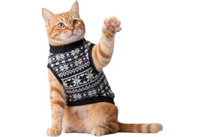 NUCSOMEOLE Cat Jumpers for Cats Only-Soft Warm Knitted Cat Sweater,Fair Isle cats jumper,XS Kitten Jumper,kitten Winter Clothes & Pet Sweater for Kittens(Black & White Jacquard,Fair Isle pattern). (S)