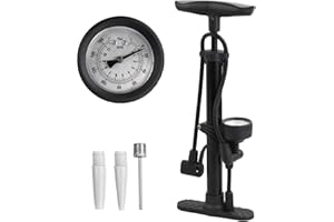 WISDOM LINE Pompe à Vélo de Sol, 11 Bar (160 PSI), Double Valve Presta et Schrader, Manomètre Intégré, Noir