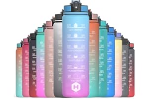 HOMEEX 1 Litre Motivational Fitness Sport Water Bottles with Straw & Time Maker, Leak-proof, BPA-free Plastic Drink Bottle 1l Design for Girls, Boy Running,cycling (Light Blue and Light Pink)