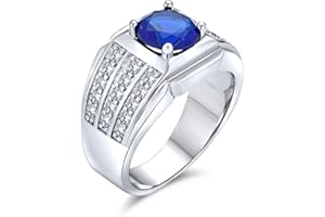 BLING JEWELRY Tradizionale Unisex Personalizza Anello di Fidanzamento da Uomo con Zaffiro Blu Simulato 3CT AAA CZ Taglio Principessa Quadrato Solitario Anello Mignolo Placcato Argento per Uomo Personalizzabile