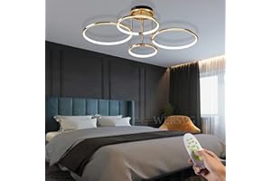 WERSVG Nowoczesna lampa sufitowa LED Możliwość przyciemniania za pomocą pilota Lampa do salonu Sypialnia Lampa sufitowa Złoty pierścień Nadaje się do salonu Kuchnia Korytarz Balkon Jadalnia (4 płomienie)