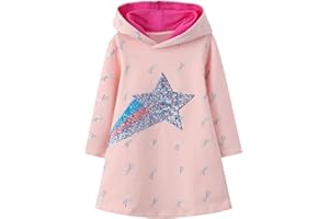 FILOWA Sukienka z kapturem dla dziewczynek, sukienka z kapturem, bawełna, paski, cekiny, haft, długi rękaw, bluza z kapturem, na czas wolny, wiosnę i jesień, modna sukienka dla dzieci w wieku 2-7 lat