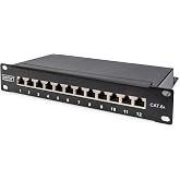 DIGITUS LSA Patch Panel - Cat 6A - 10 Inch, 1U - 12 Ports | 12x RJ45 - 10 Gbit/s - Shielded - For 10 inch (254 mm) Network En