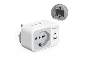 TESSAN Adattatore Presa Inglese con USB C e USB A, 5 in 1 Adattatori Prese Inglesi, Adattatore UK 3250 W, Presa Inglese per Regno Unito, Irlanda, Scozia, Singapore, Tipo G