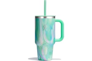 Hydro Flask Kubek podróżny 907 ml z uchwytem, pokrywką i słomką - izolowana stal nierdzewna w kolorze żelowej zieleni