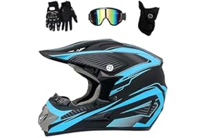 KHBTFNB Jeunesse Enfant Casque de Motocross, Unisexe Intégral Hors Route Rue Courses VTT Casque de Moto, Downhill Enduro VTT BMX Dirt Bike Accident Casque, avec Lunettes Gants Masque