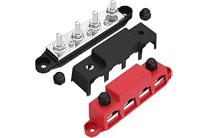 OSZNMMG 12V-48V Bus Bar Power Distribution Block Battery Terminal Bus Bar 2pcs,4 x M8 Terminal Studs with Cover and Ring Terminals 250 Amp for Cars RVs Ships Yachts