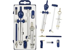 JAVIAL Compas Dibujo Tecnico Profesional - Compás Escolar de Precision con Rueda de Ajuste Bachillerato y Secundaria - Compasso Escolar Dibujo Tecnico de Metal - Compas Grande Dibujo Técnico y Plastica Azul