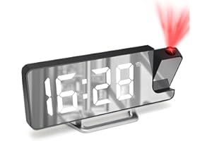 Cuteefun Reloj Despertador Digital con Proyector, Despertador Inteligente con Temperatura, Snooze, 12/24H, Brillo Ajustable, Reloj Proyector Techo para Dormitorio, Números de Blanco