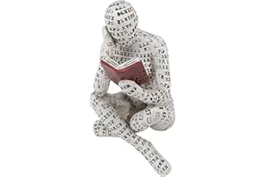 Ruspela Resin Reading Woman Figurine Handmade Abstract Thinking Sculpture Innovative Lady Reading Pulp Molding Bookshelf Ornaments for Home Decoration(A)