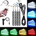 Produktbild LED Strip Dekorative Atmosphäre Light , MIHAZ Innenraumbeleuchtung Lichtleiste 36 LEDs 16 Farben 4 Stück Auto Atmosphere Licht für Innenraum Fußraum Underdash Neon Dekoration Beleuchtung Strips mit Sound Active Funktion und APP Control