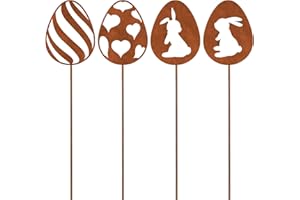 ALEMIN 4er Edelrost Oster Eier Gartenstecker Deko Rost, Ostereier Gartendeko Rost Baumstecker