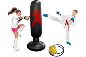 FBSPORT Sac de Boxe Enfant 160cm Gonflable Sac de Frappe avec Colonne de Boxe et Base épaisse pour Karaté Kickboxing, éQuipement D'EntraîNement, Cadeau pour GarçOns Filles