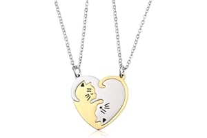 PiercingJak 2PCS Bijoux Colliers Pendentif Puzzle Coeur Separable Detachable Chat Acier Inoxydable Amitié Amoureux Couple avec 2 Chaînes Cadeau Couple Valentine