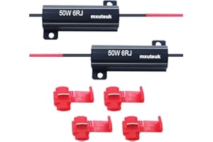 mxuteuk 2pezzi 50W 6ohm Resistori di carico per auto per lampadina a LED fissa Indicatori di direzione a LED iper-flash veloci,controller flash di errore fisso,con clip a filo rapido 4pezzi 50W-6RJ-2