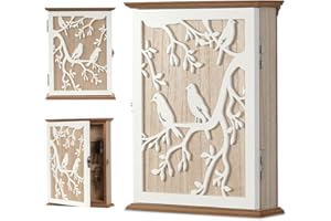 Fouvin Caja de Madera para Llaves Vintage con 6 Ganchos, 20 x 6 x 26,5 cm, Caja Llaves Pared de Madera, diseño Retro Hueco, Organización Llaveros Pasillo, Soporte para Llaves