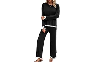 slaggzo Womens 2 Piece Outfits, Knit Lounge Sets for Women, Ladies Long Sleeve Tracksuit Full Set, Oversized Causal Loungewear Sets for Women