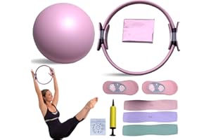 Eznaobo Kit essentiel de Pilates, kit de pilates portable pour femmes, avec anneau de pilates tonifiant, longues bandes de résistance, balle de Pilates douce et chaussettes antidérapantes, équipement