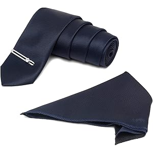 MUTAQINOTI Mens Woven Premium Silk Necktie Suit Accessories Set With Pocket Square And Chrome Tie Pin (TE-CP)