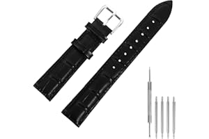 cobee Correas de reloj de cuero, correa de reloj en relieve de cocodrilo negro suave reemplazo, correa de reloj de repuesto de cuero para hombres y mujeres, relojes intelige correa (18mm negro)