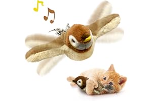 KreizyGo Cat Toys, Flapping Wings Sparrow, No Flying, Chirping Bird Toy, Touch Activated, Rechargeable