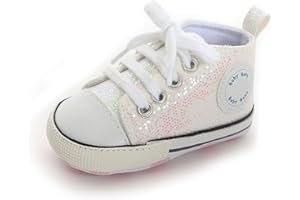 GINZER Toddler Infant Star High Top Baby Boy and Girl Sneakers Shiny Crib Shoes - Canvas Newborn Shoes, Fashionable Breathable Infant First Walking Shoes