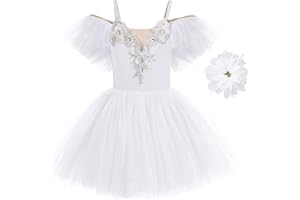 IBAKOM Bambine Ragazze Vestito Tutu Balletto Ballo Abiti Danza Body Ginnastica Lago dei Cigni Costume Strass Abbigliamento Ballerina Danza Classica con Fermaglio Capelli