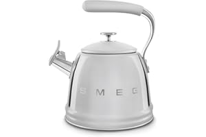 Smeg, Bouilloire Sifflante WKF01SS, en Acier Inoxydable, Capacité 2,3 L, Couvercle Amovible et Bec Doseur, Compatible avec Induction, Chrome