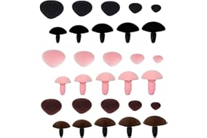 XQEUMC Nasi di Sicurezza per Animali all'Uncinetto Nasi di Cane e Orso floccati Nasi in plastica di Tipo D per Amigurumi Pupazzi - Confezione da 30 in 5 Misure e 3 Colori (Marrone, Rosa, Nero)