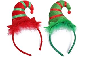 FEELAVA Paquet de 2 bandeaux de chapeau de lutin de Noël, Elf Hat Hair Hoop Bande de cheveux de Noël Enfants Chapeaux pour adultes pour la fête de Noël Déguisements Costume Décoration Photos Booth