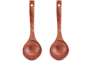 TsunNee Cucharón de sopa de madera, cuchara de sopa de madera natural, cuchara de gacha, 18,5 cm de longitud, paquete de 2