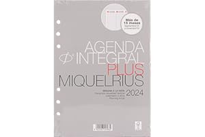Miquelrius - Recambio Agenda Anual 2024 Integral, Semana Vista Vertical, Tamaño Plus 155 x 213 mm (similar A5), Español, Portugués e Inglés